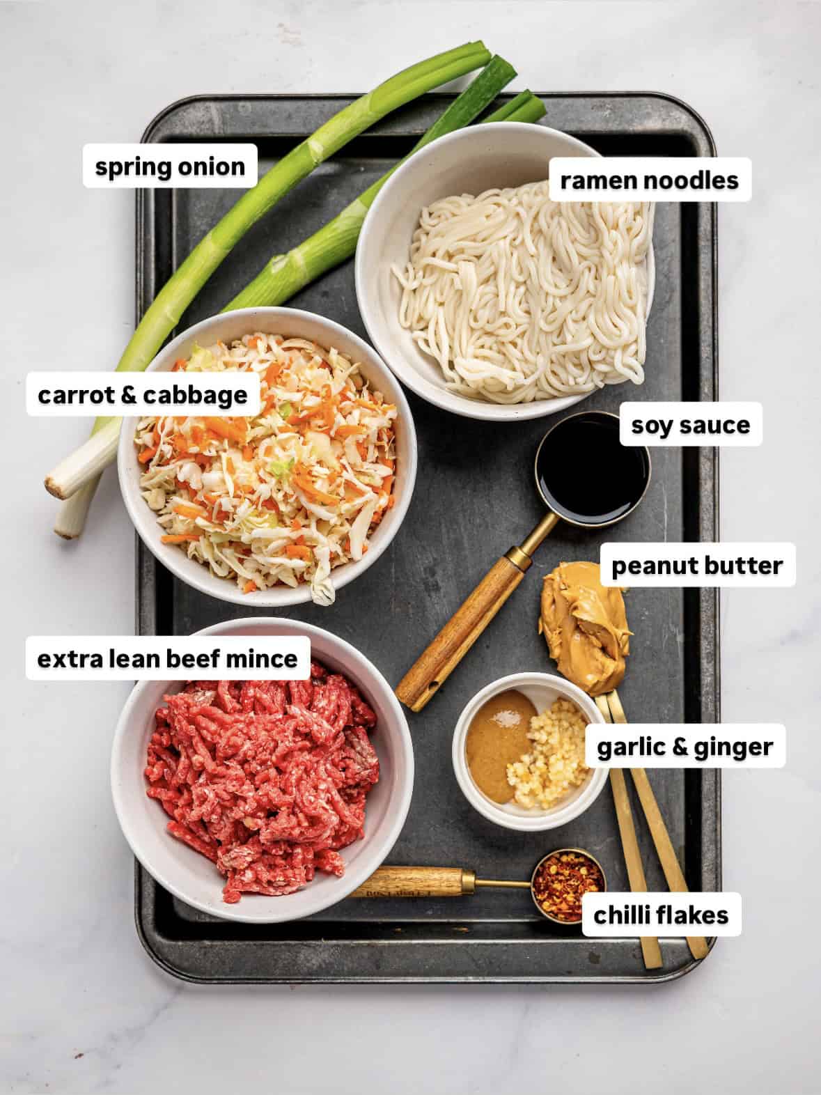 Ramen noodles with ground beef ingredients.