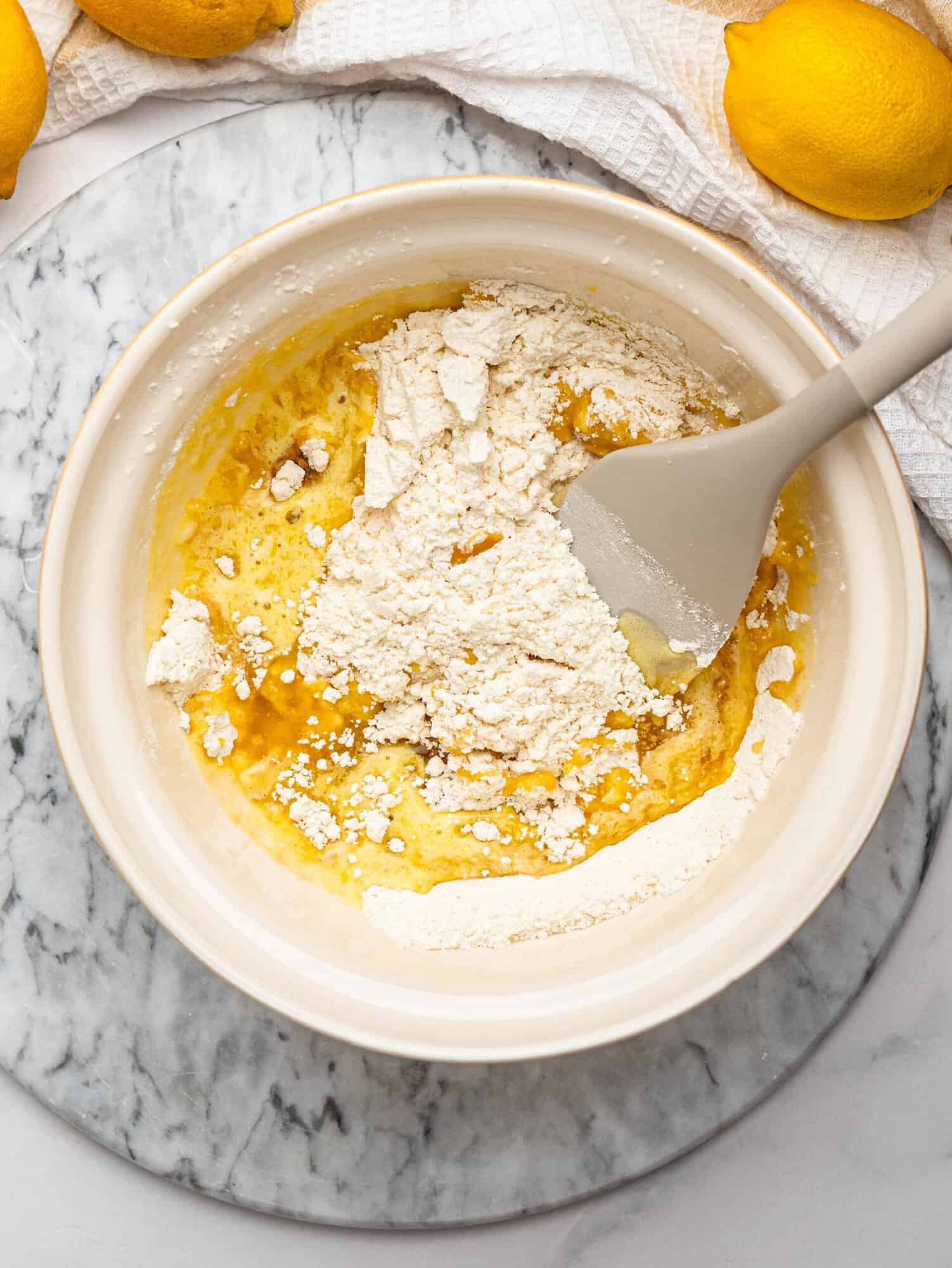 Gluten free shortbread crust dough being mixed.