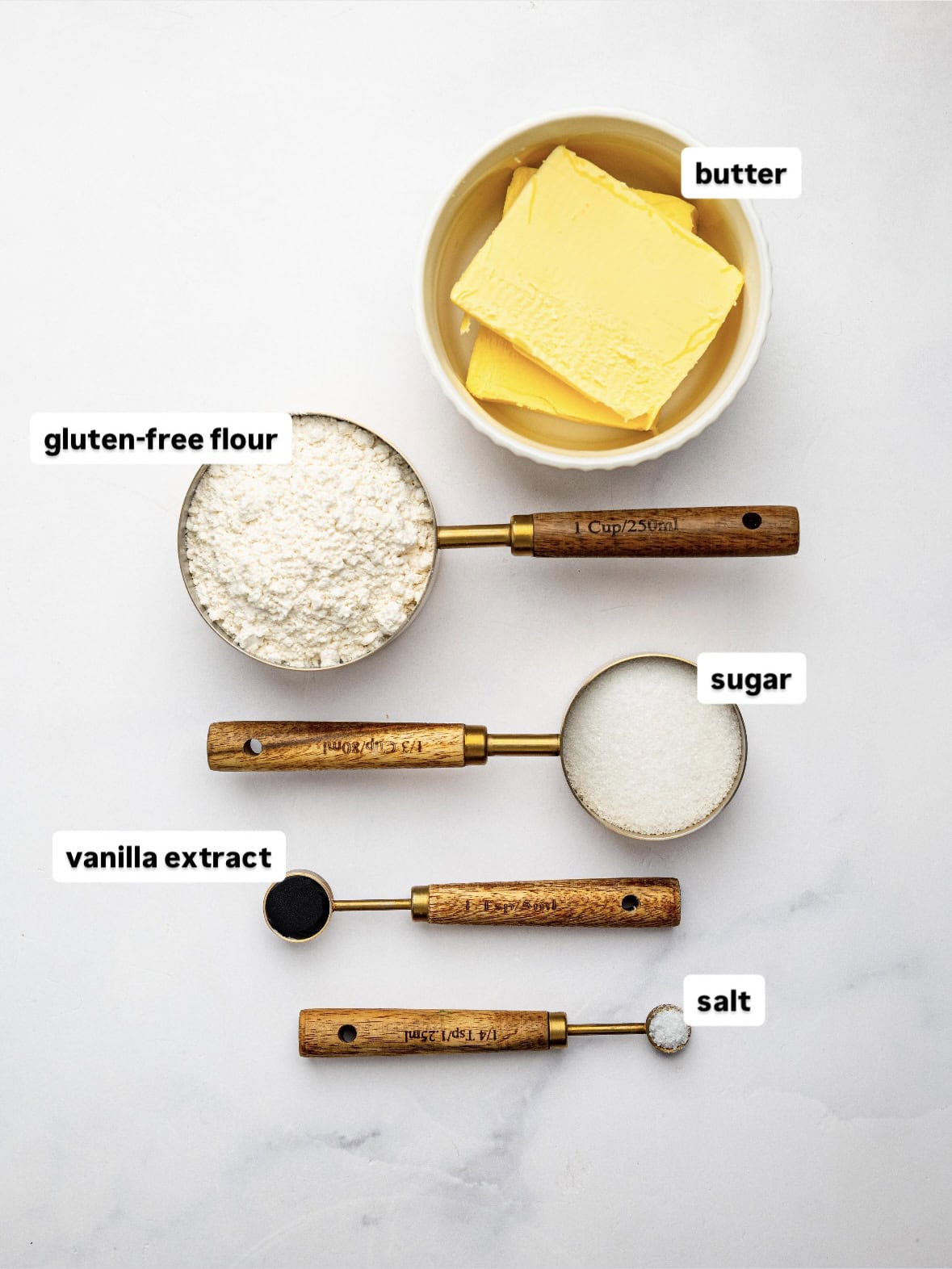 Ingredients for the gluten free lemon bar shortbread crust.