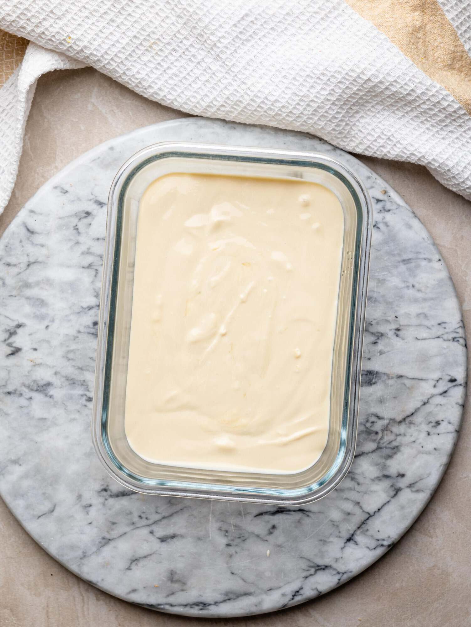 Smooth homemade protein ice cream mixture ready to be frozen.